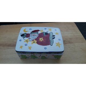 Vintage Lidded  Ceramic Trinket Dish Christmas Palm Tree Co. LTD. Holiday Dish